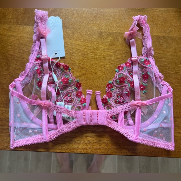 NWT For Love & Lemons Whimsical Garden Doily heart Bra - Pink - size 34C - Picture 4 of 10